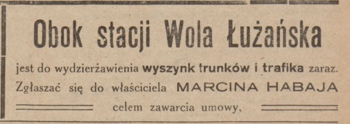 Wola Łużańska ogłoszenie wyszynk 1927