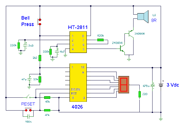 Electronic Doorbell with Counter Circuit Diagram