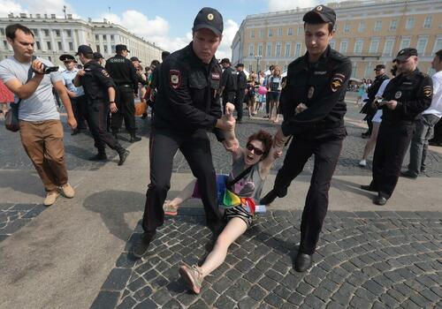 Police breaking up Gay pride parades has become a familiar scene in Moscow. Image via Reuters.