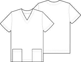 Technical drawing of a scrubs top