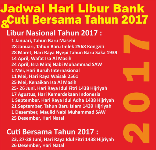 Jadwal Hari Libur Semua Bank Di Indonesia 2017 