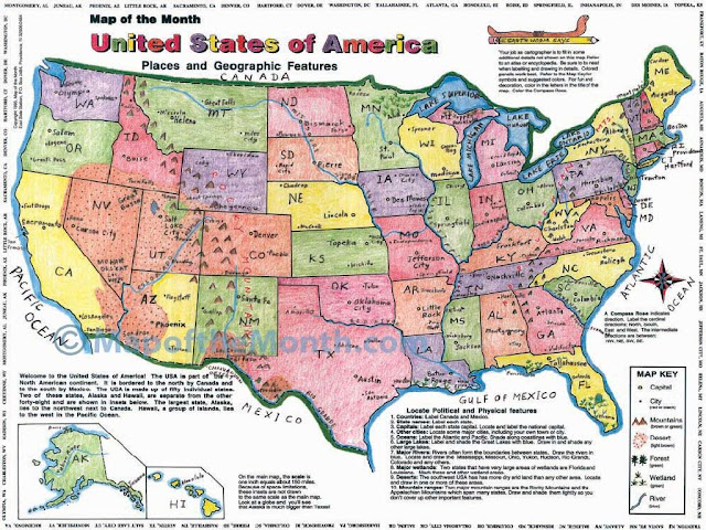 United States Map With Geographic Features 