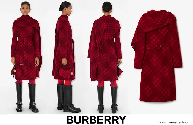 Princess Charlene wore Burberry Check Draped Coat in Ripple