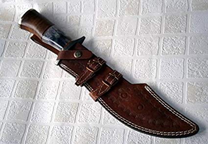 Handmade Damascus Steel 15,25 Inches Bowie Knife - Solid Marindi Wood-Bone Handle