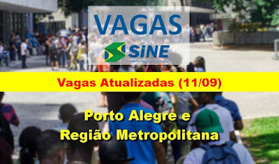 Vagas Atualizadas das Agências do Sine de Porto Alegre e região metropolitana (11/09)