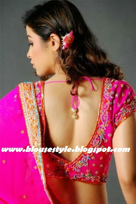 embroidery pink colour back hook blouse