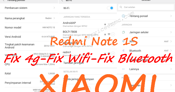 Fix 4G Fix Wifi-Fix Bluetooth Redmi Note 1S Miui 9