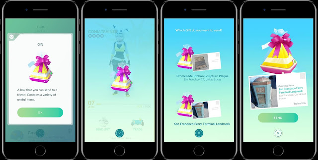 Pokemon game "Pokemon Go" shows the Gifts from Pokestops and 7 KM eggs