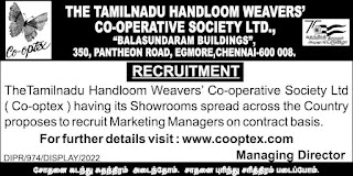 TN Co-Optex Recruitment 2022 11 Marketing Manager Posts
