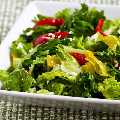 Peperoncini Chopped Salad with Romaine, Red Bell Pepper, and Feta