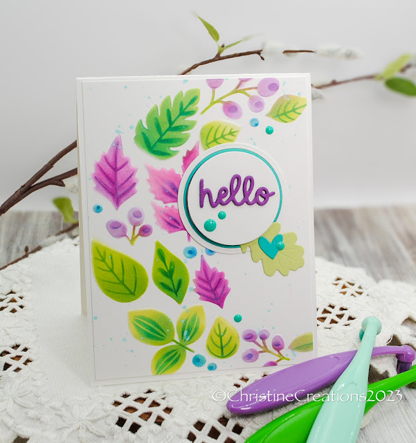 Stencilled Spring Leaves with Simon Says Stamps Card