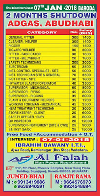 ADGAS Abudhabi shutdown Job opportunities- free food & accommodation