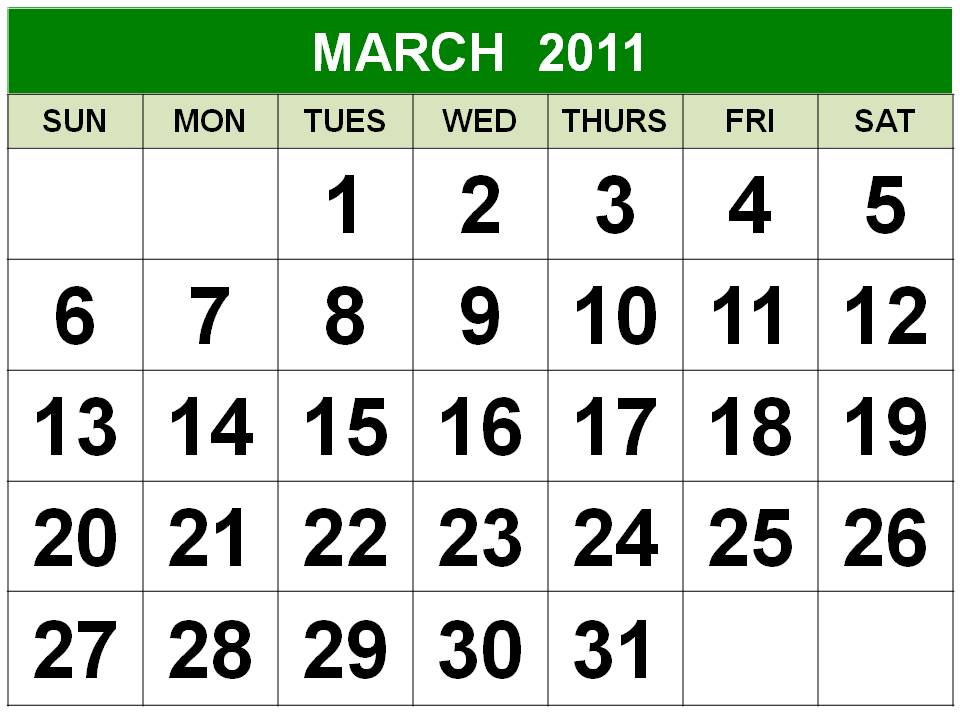 To download and print this Free Monthly Calendar 2011 March: