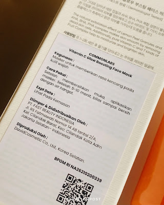 Commonlabs Vitamin C Glow boosting Facial Mask ingredients