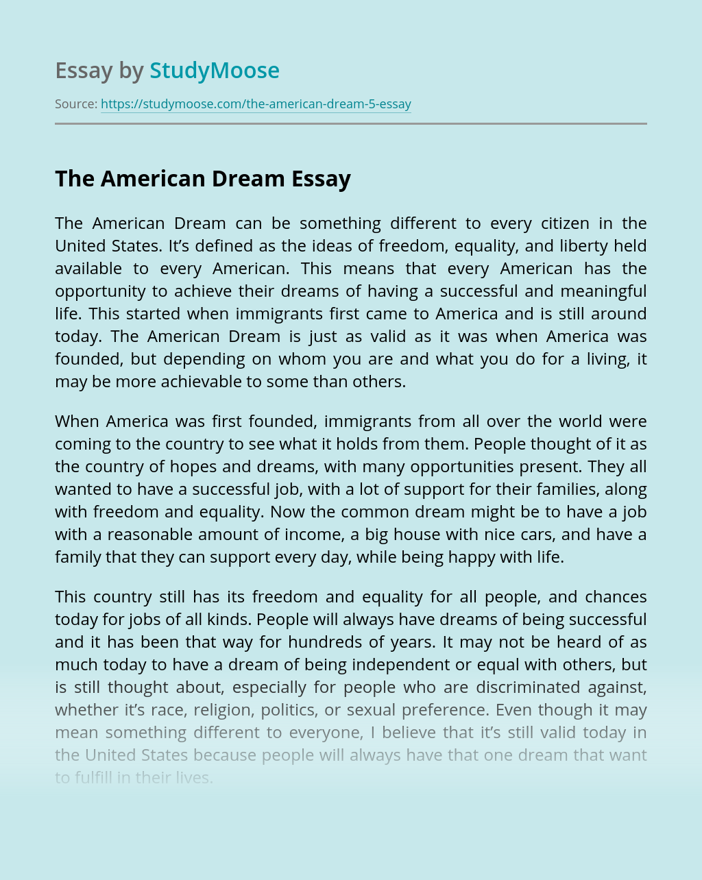 essay about the american dream