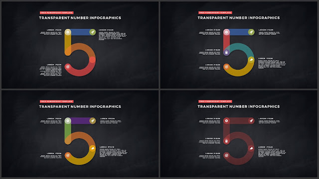Infographic Transparent Design Elements for PowerPoint Templates in Dark background using Number 5
