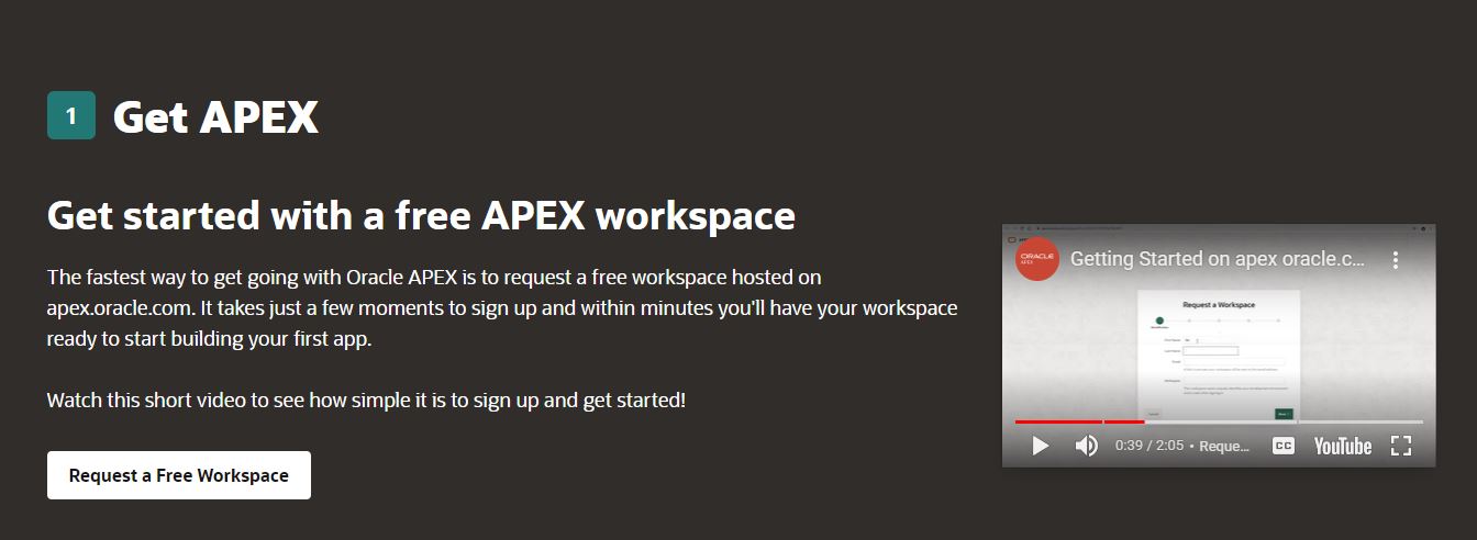 Create Workspace on Oracle Apex at Cloud