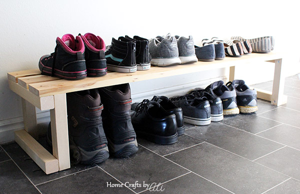 shoes of all sizes organized with this DIY wood project