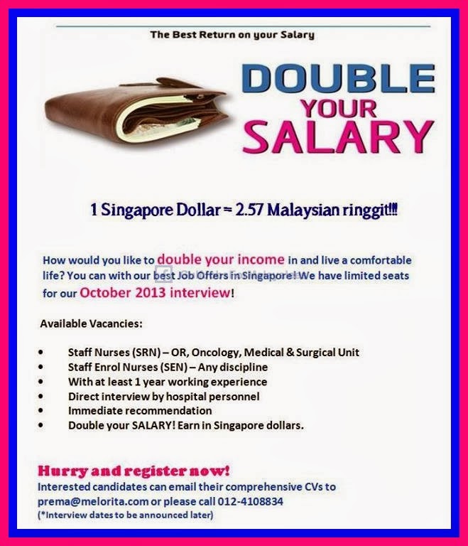 Vacancies For Singapore, Double Your Salary