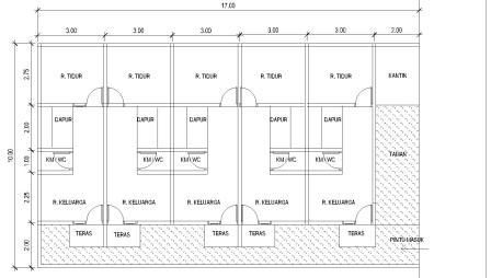 Rumah kontrakan minimalis dengan 3 rumah dan 1 taman 