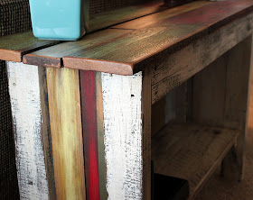 reclaimed salvaged wood sofa table http://bec4-beyondthepicketfence.blogspot.com/2011/10/scrappy-sofa-table.html