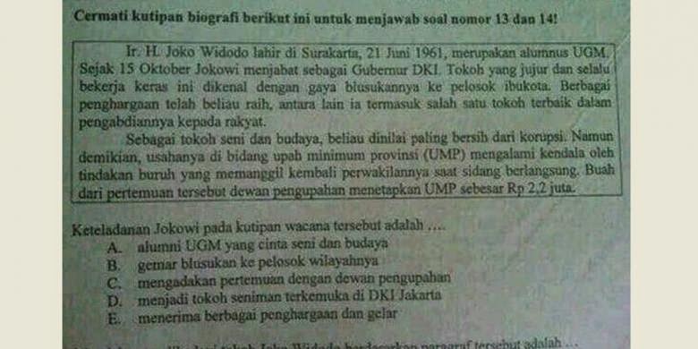 Soal UAN bahasa Indonesia Jokowi