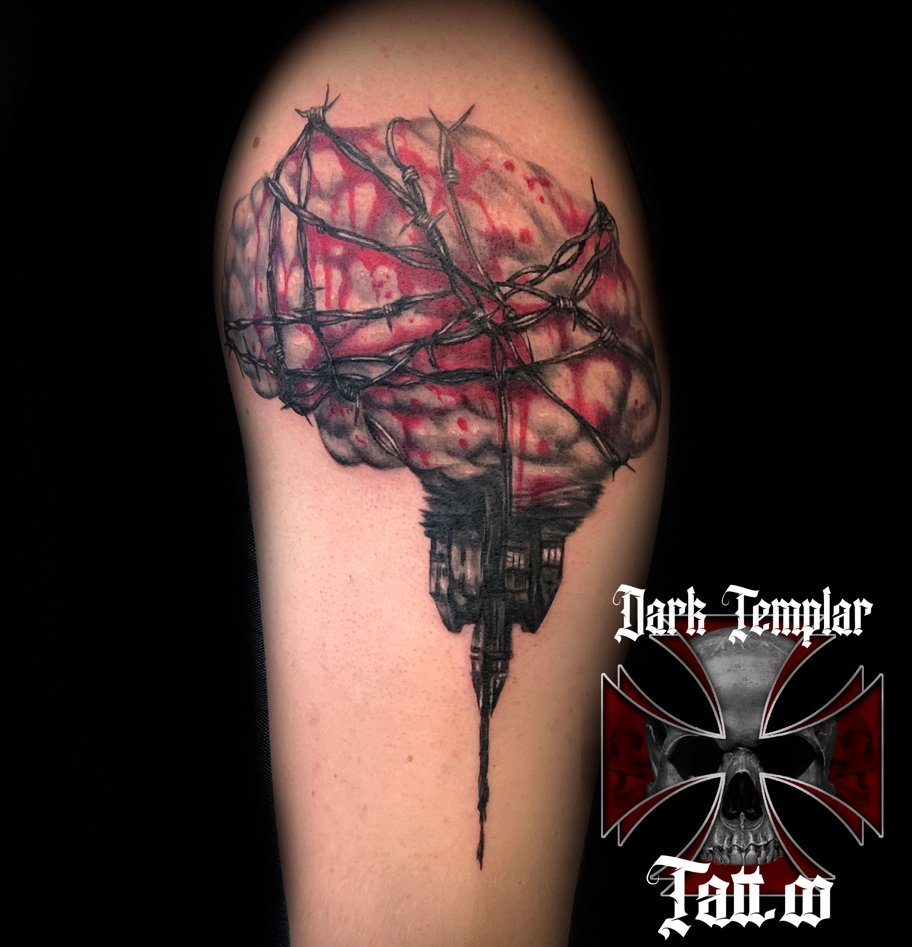 Tattoo tagged with: brain, knife, numeral, pink, quote | inked-app.com