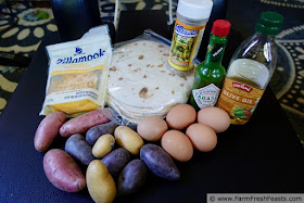 photo of ingredients used to make Instant Pot Egg and Potato Breakfast burritos
