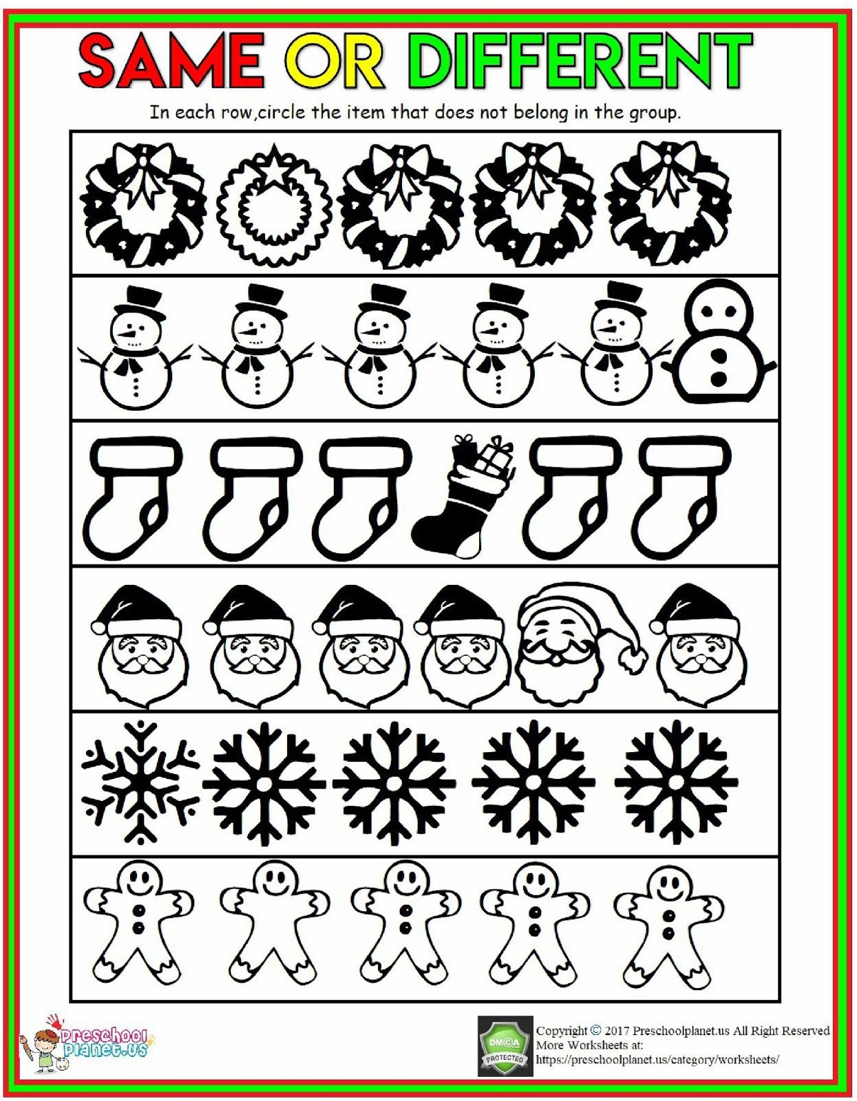 Winter same and different worksheet