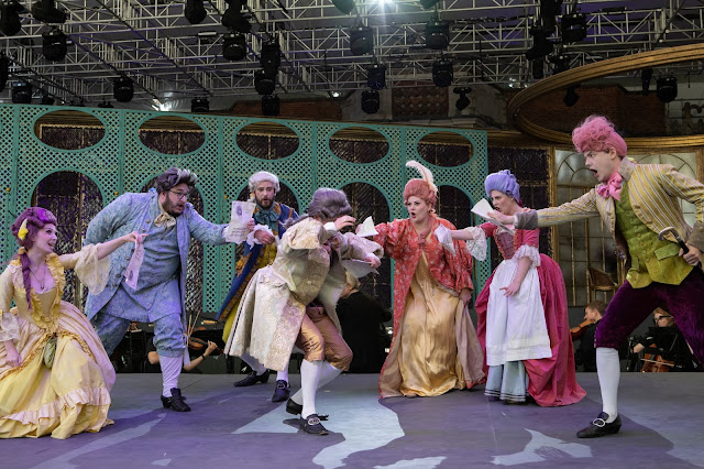 Mozart: Le nozze di Figaro - Hannah Bennett, Alex Jones, Jolyon Loy, Jacob Philips, Siân Dicker, Charlotte Bowden, Guy Withers at dress rehearsal - Opera Holland Park (Photo Ali Wright)