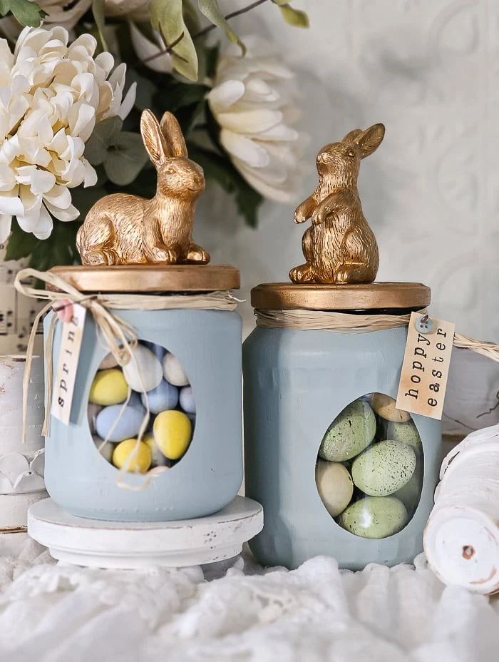 bunny treat jars, stamped tags