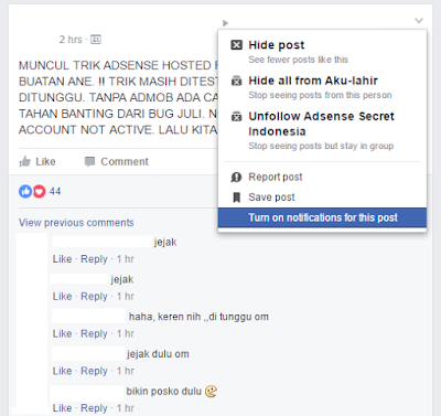 Cara Mendapatkan Notfifikasi Status Facebook Orang Lain Tanpa Perlu Melakukan Komentar