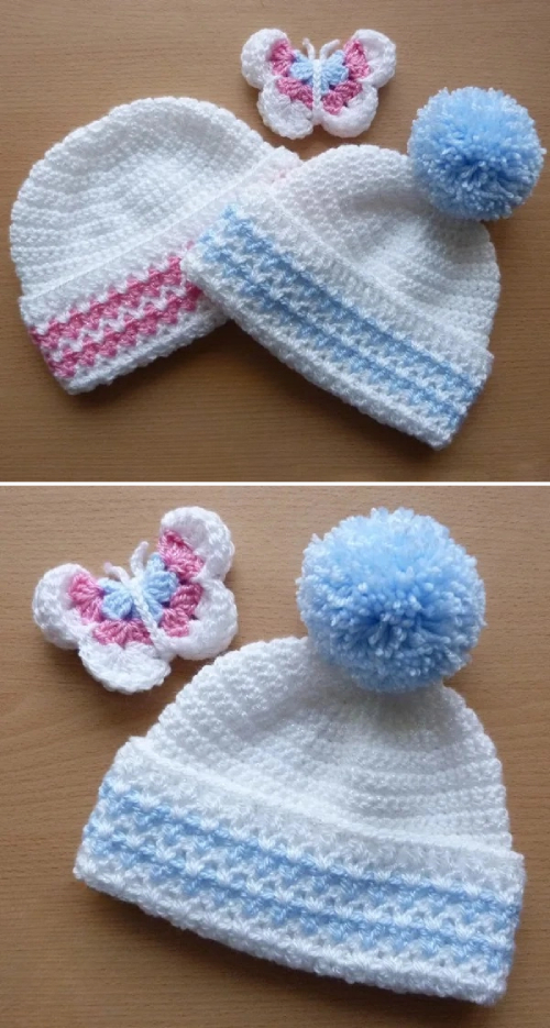 Butterfly Baby Beanie Hat - Free Crochet Pattern