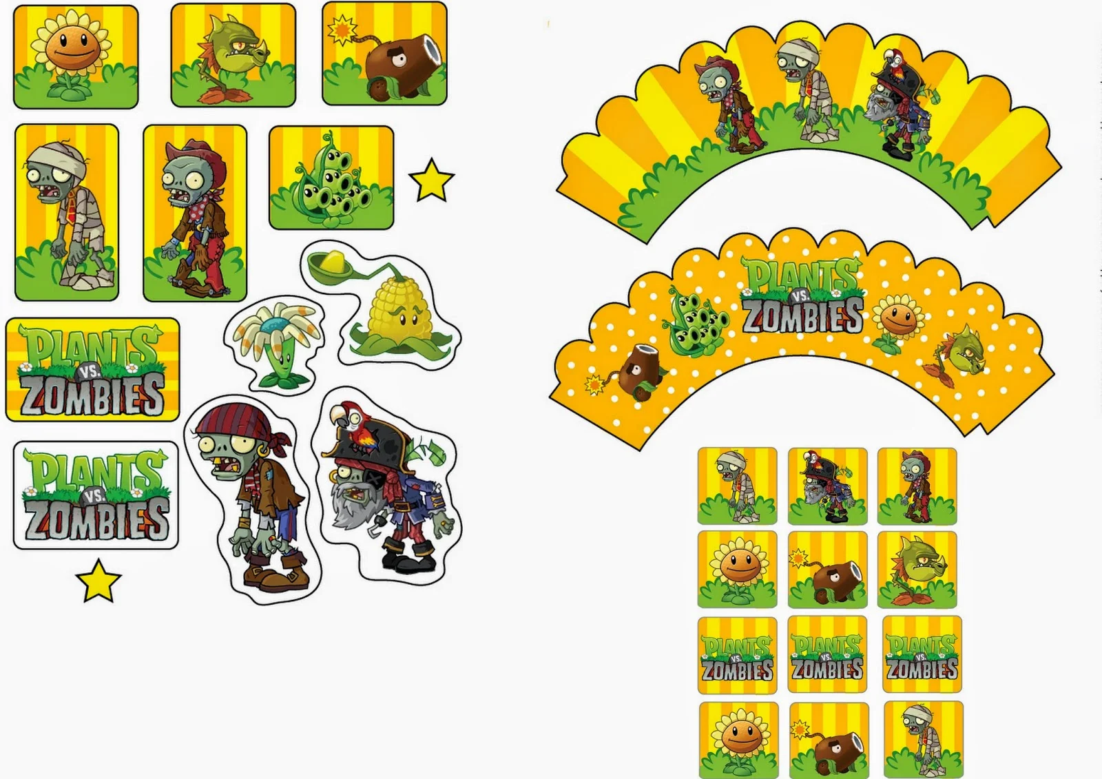 Plants vs Zombies: Free Printable Cupcake Toppers and Wrappers. 