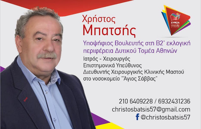 Εκλογές 2019: Ευχαριστήριο μήνυμα από τον υπ. βουλευτή Χρήστο Μπατσή