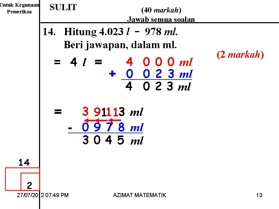 AZIMAT SEKOLAH RENDAH: SKEMA DAN TEKNIK MATEMATIK KERTAS 2 