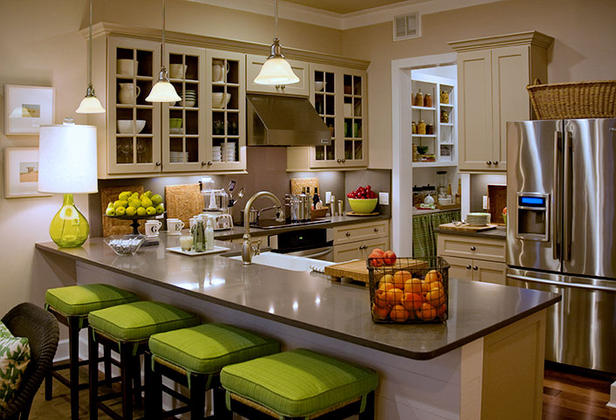 Style, green colored, kitchen design