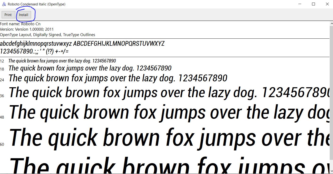install font manual di windows