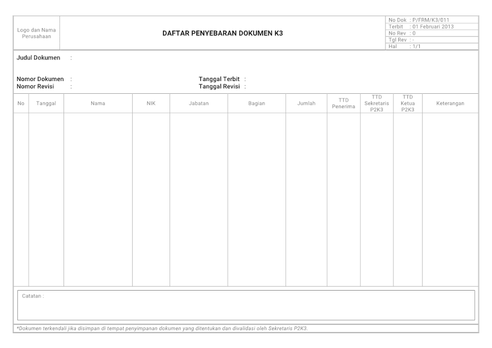 Form Daftar Penyebaran Dokumen K3