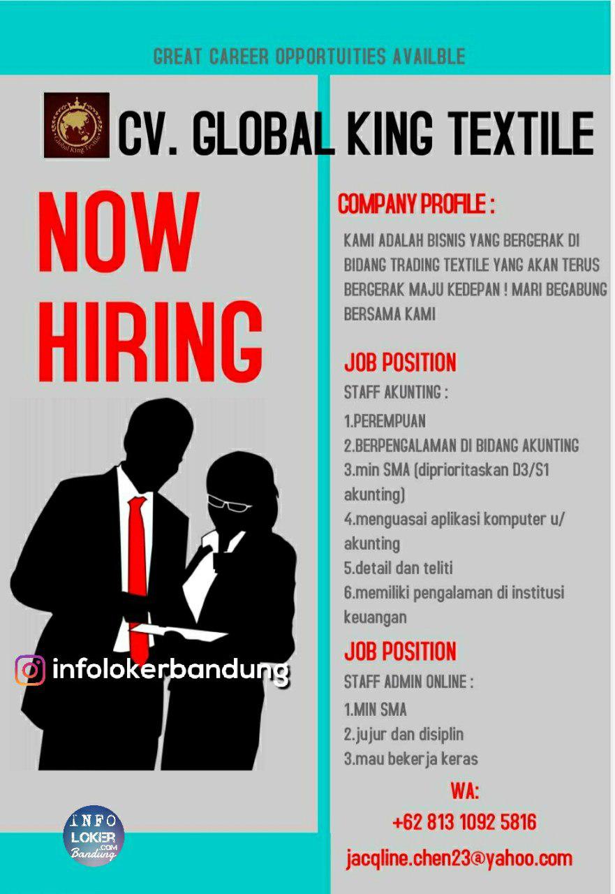 Lowongan Kerja Staff Akunting CV. Global King Textile Bandung Oktober 2018