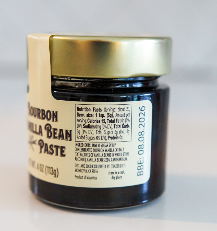 Trader Joe's Bourbon Vanilla Bean Paste nutrition label and ingredients