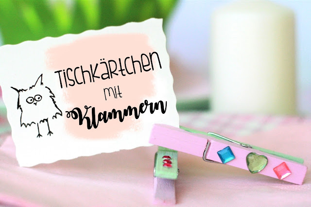 Tischkarten mit Klammern und einer Eule