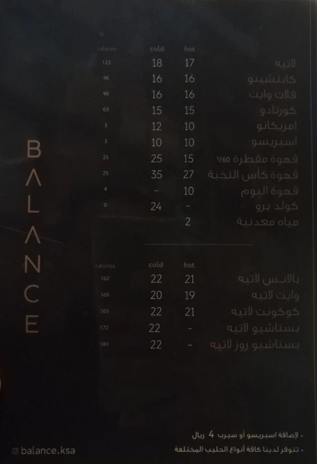 منيو بالنس كافيه