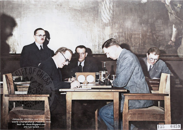 Alexander Alekhine and Max Euwe, in the former Militia Hall in Amsterdam during a duel in 1935.