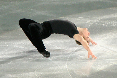 Photograph of Canadian figure skater Shawn Sawyer performing a Cantilever