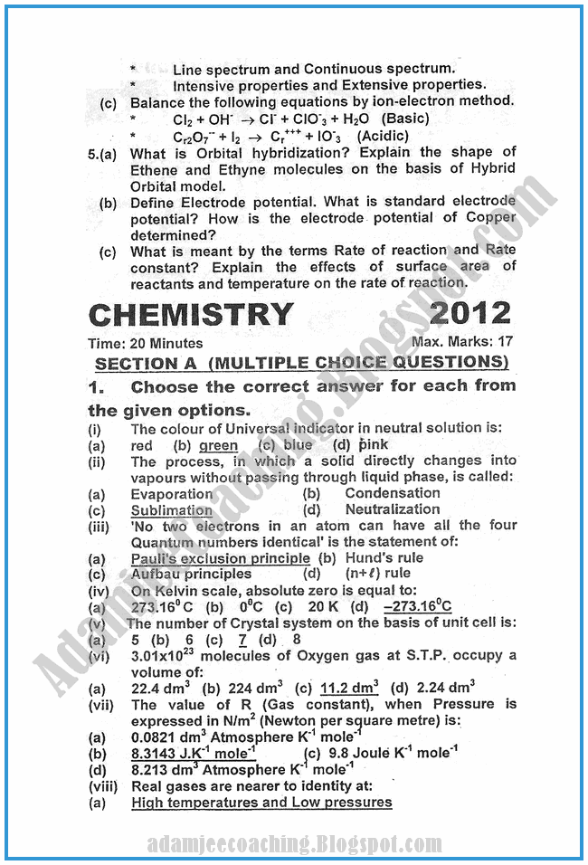 chemistry-2012-past-year-paper-class-XI