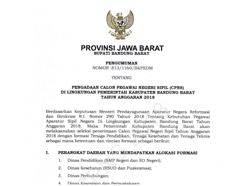 Formasi Dan Persyaratan Pendaftaran Cpns Kab Bandung Barat