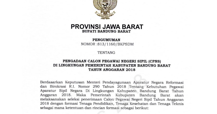 Formasi Dan Persyaratan Pendaftaran Cpns Kab Bandung Barat