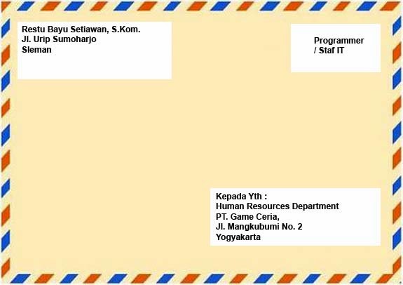 ... penulisan pada sampul bagian belakang Amplop Surat Lamaran Kerja