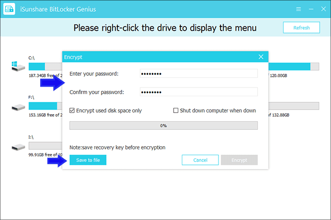 set Password and save recovery key file